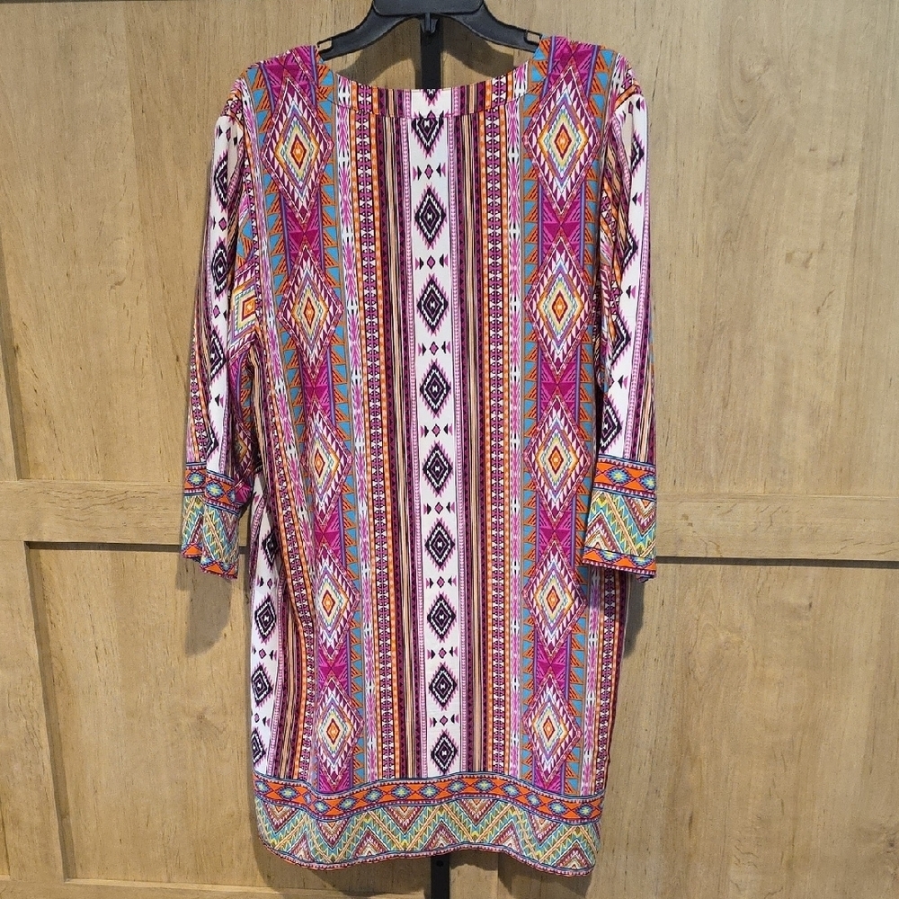 (J1) Gibson Latimer Multicolor Aztec Long Sleeve Mini Dress Sz XL - Picture 3 of 5